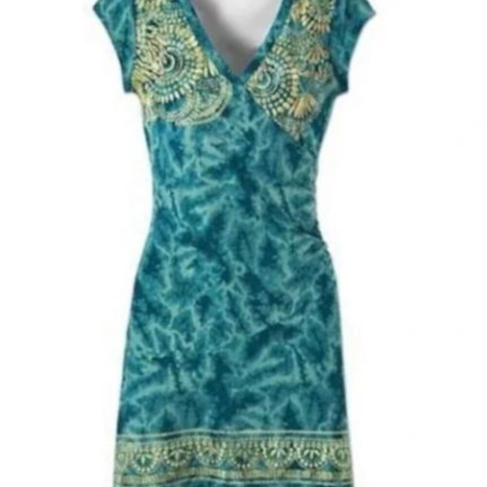Athleta Teal Mini Dress with Gold Embellishment